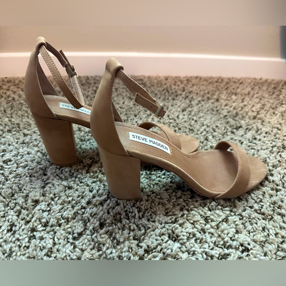 Used Steve Madden Tan Leather Declair Style High Heel Sandal (Size 8)
